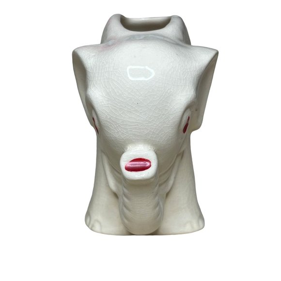 Vintage White Elephant Ceramic Planter Trunk Up - Picture 2 of 7